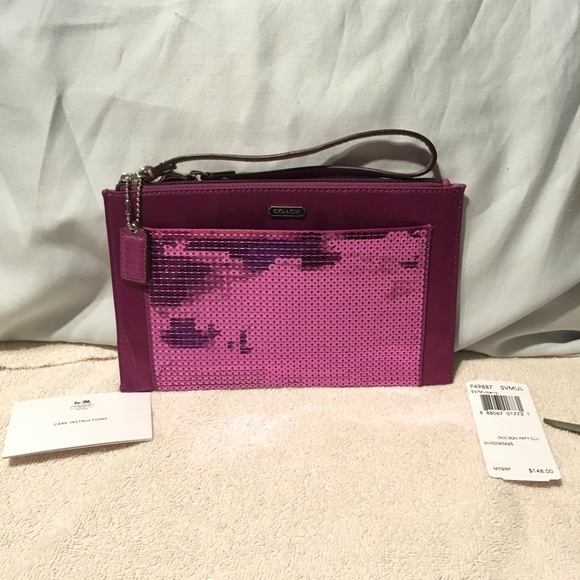 Coach Occasion Sequin Party Large Wristlet Mulberry NWT - Picture 2 of 9